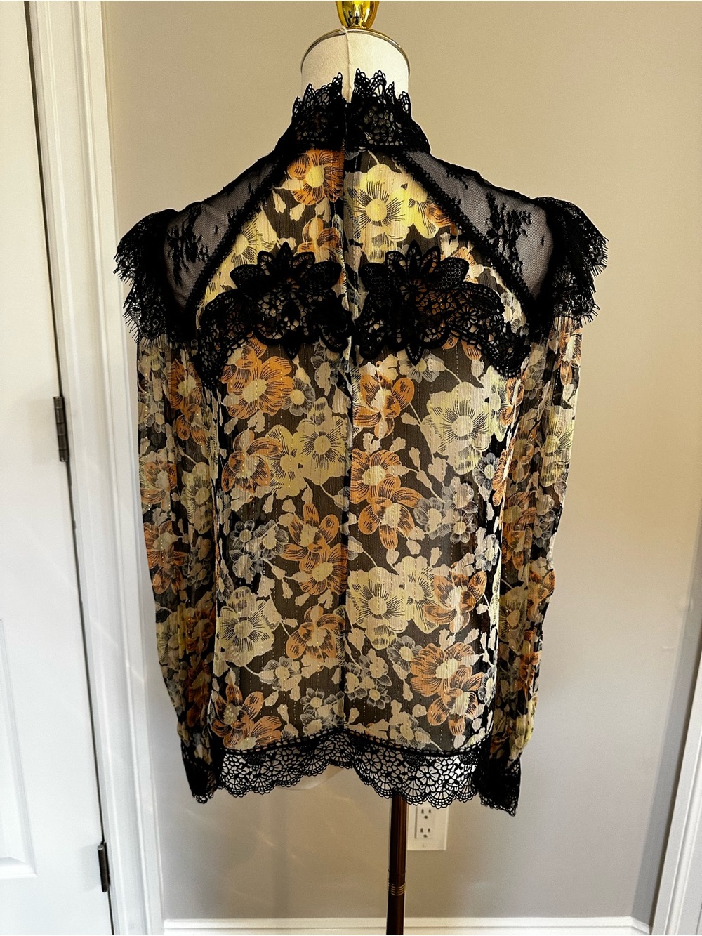 The Kooples Black Sheer Floral Lace Blouse - Picture 2 of 7